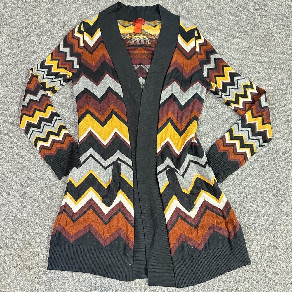 Missoni Open Cardigan Sweater XL Brown Beige Geometric Pattern For Target
